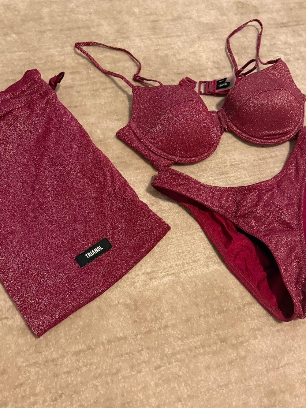 triangl swimwear Shimmery Wine Red Bikini Set - Discontinued Romy Bikini w/ Bag